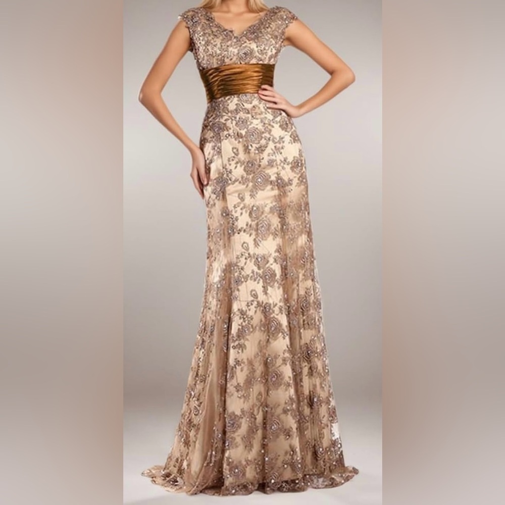 A-Line V-Neck Sweep Train Satin Sleeveless Lace Tulle